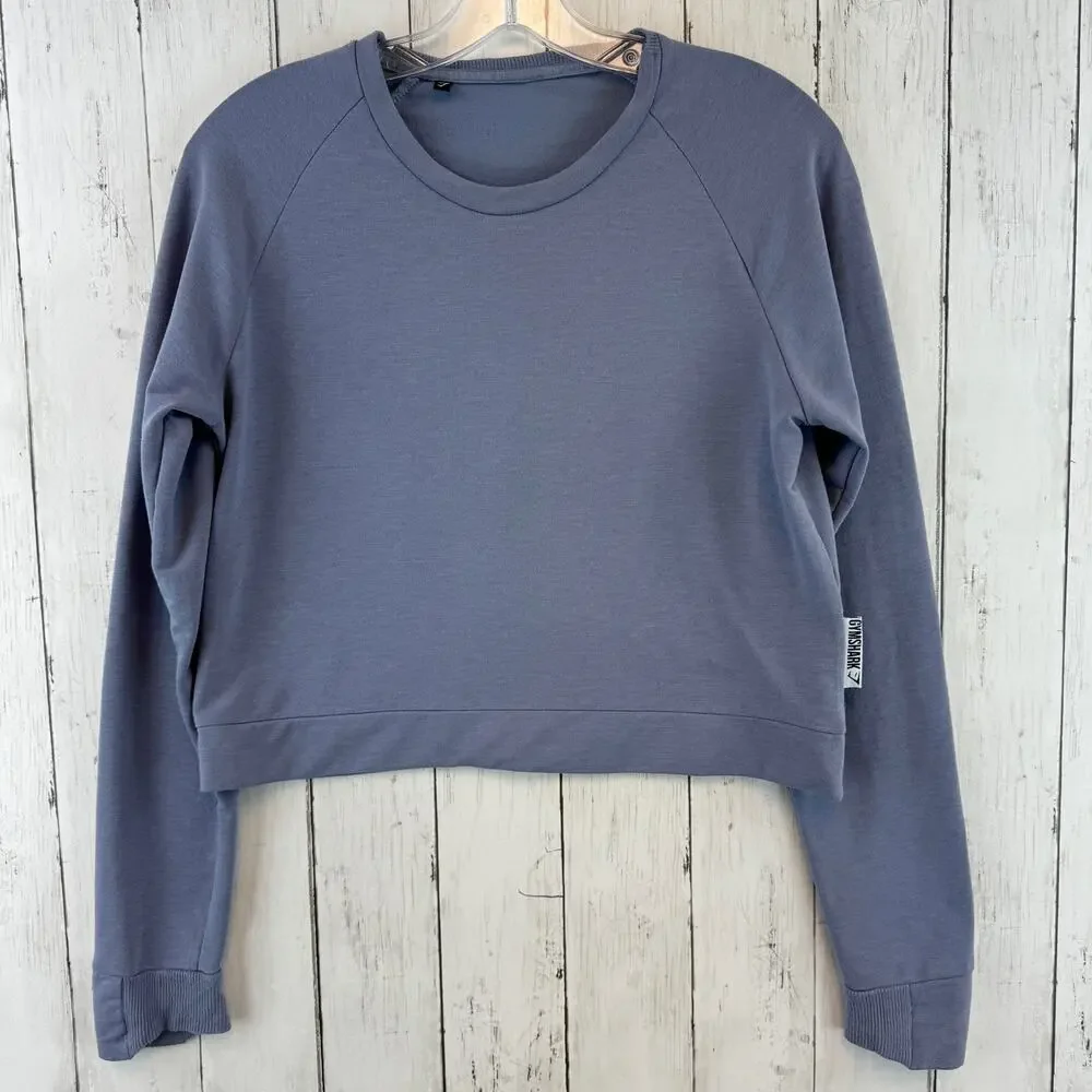 Gymshark Steel Blue Solace Cropped Long Sleeve Tumbhole Sweater Size Small - Picture 6 of 14